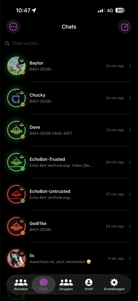 UfoooNetiX MSG – Chatliste mit verschlüsselten Konversationen