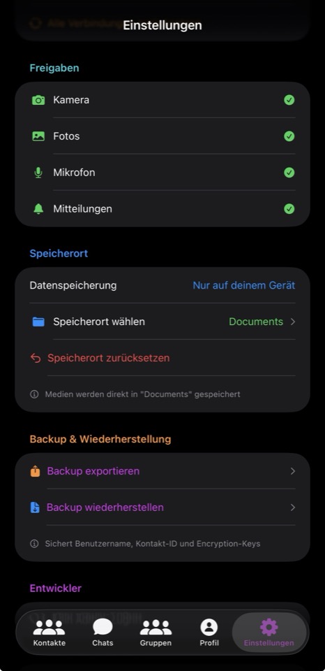 UfoooNetiX MSG – Einstellungen: Freigaben, Speicherort und Backup