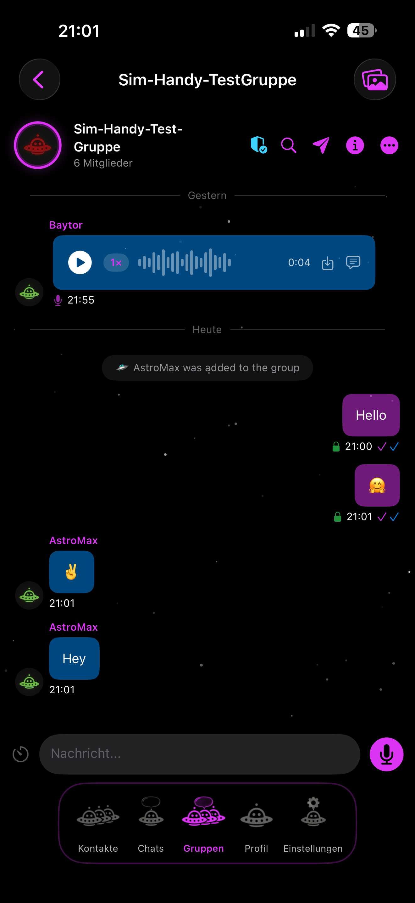 UfoooNetiX MSG – Verschlüsselter Gruppenchat mit Sprachnachricht und Emoji-Reaktionen